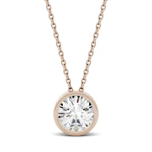 1.00 CTW DEW Round Moissanite Bezel Pendant in 14K Rose Gold