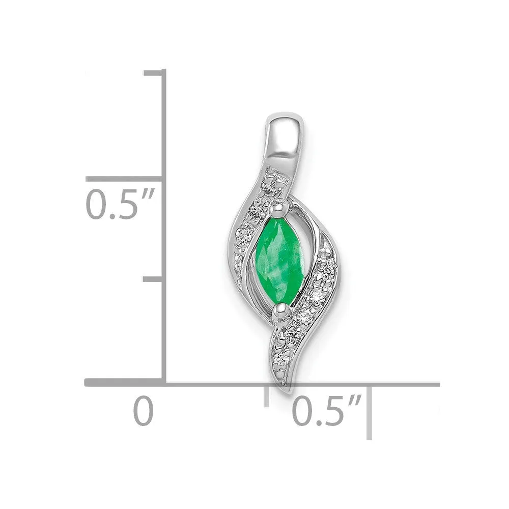10k White Gold  Diamond and Marquise Emerald Pendant