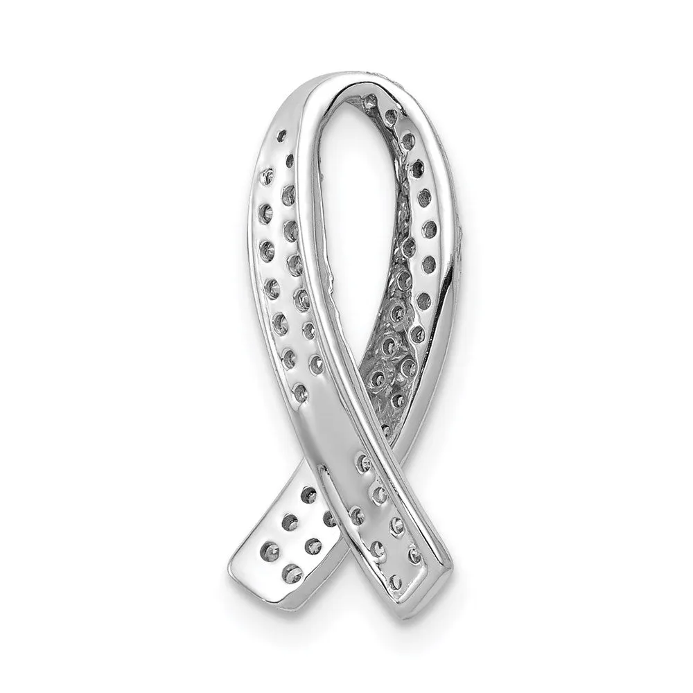 14k White Gold Awareness Diamond Chain Slide Pendant