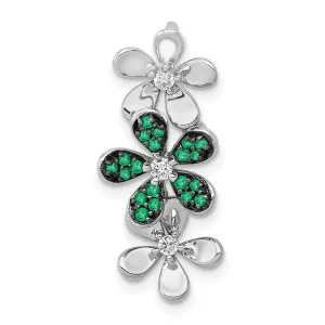 14k White Gold Diamond and Emerald 3 Flowers Pendant