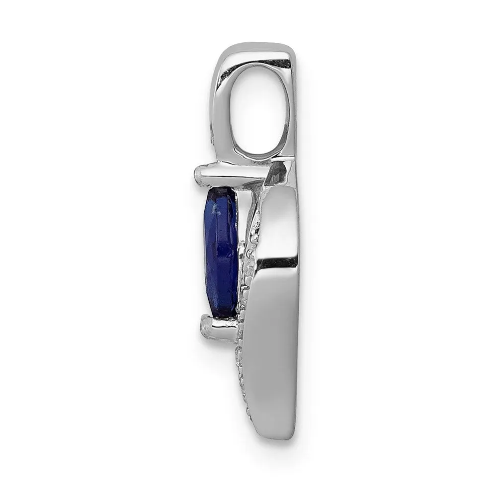 14k White Gold  Diamond and Marquise .29 Sapphire Pendant