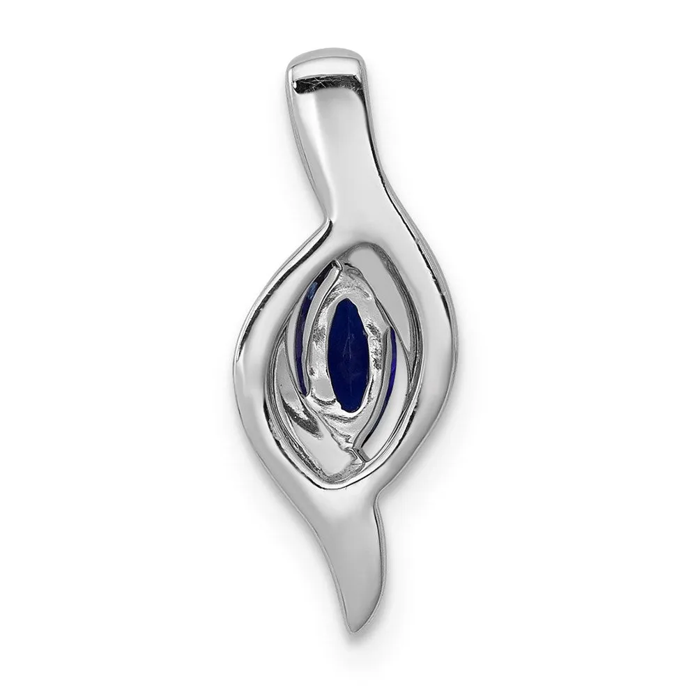 14k White Gold  Diamond and Marquise .29 Sapphire Pendant