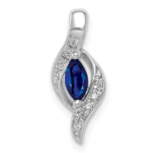 14k White Gold  Diamond and Marquise .29 Sapphire Pendant