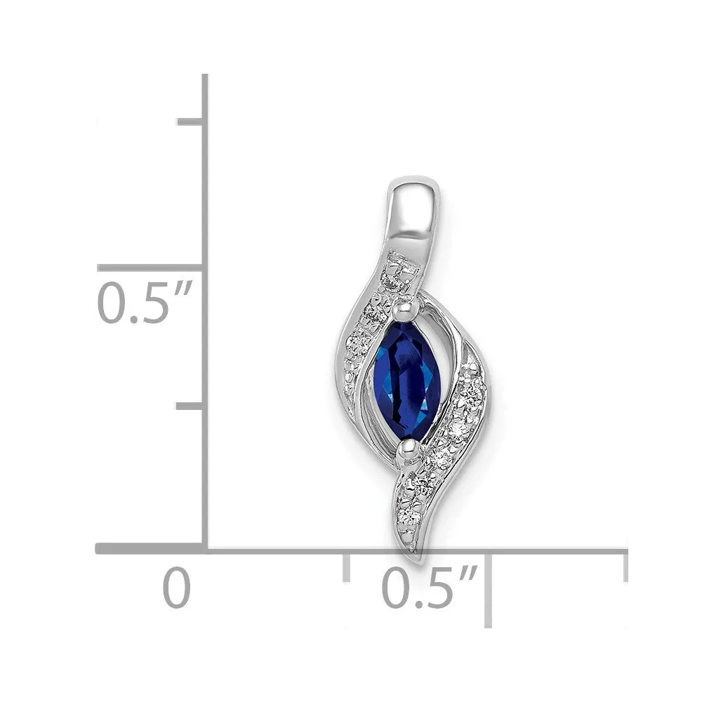 14k White Gold  Diamond and Marquise .29 Sapphire Pendant
