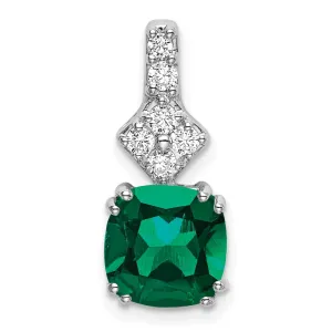 14K White Gold  Lab Grown Diamond & Created Emerald Pendant