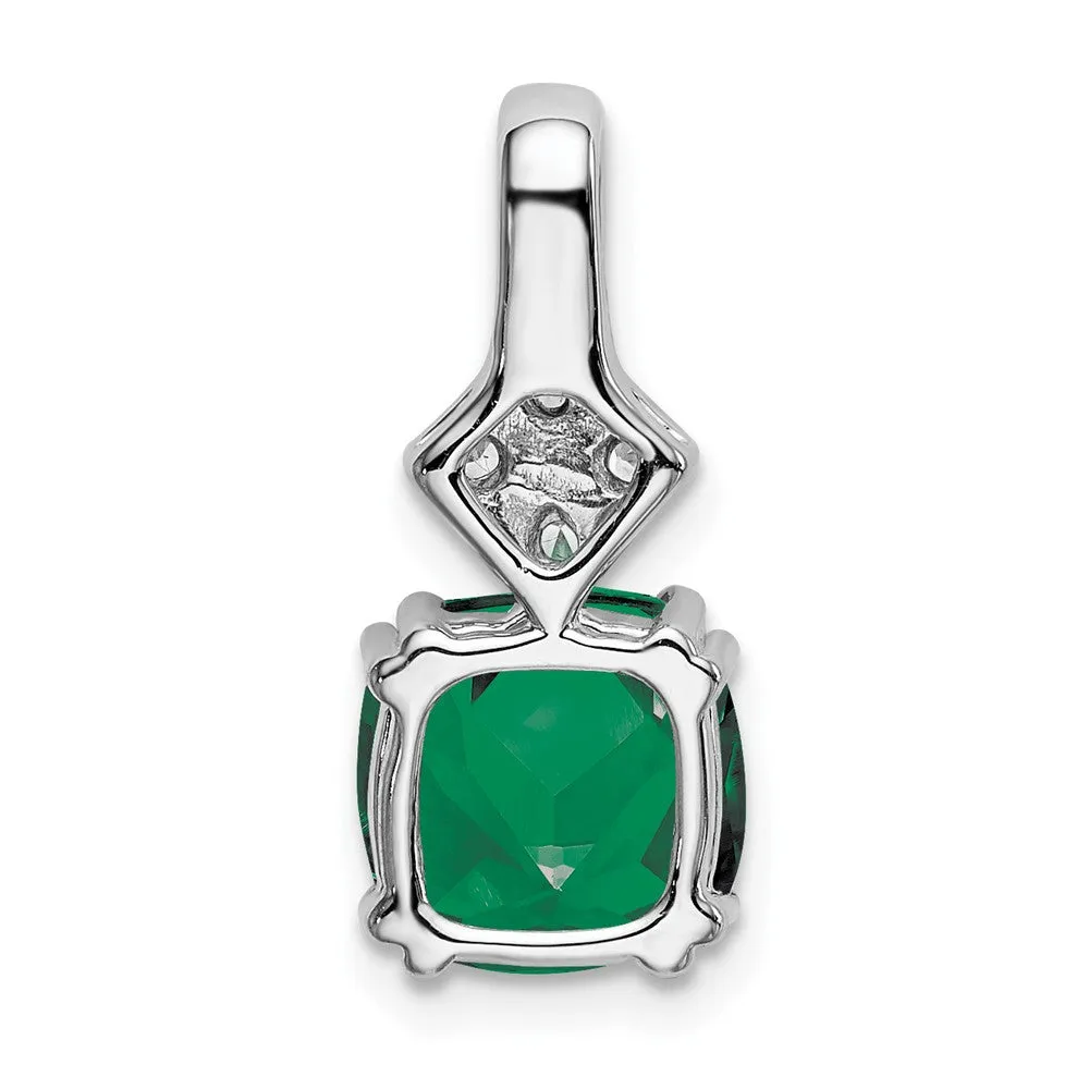 14K White Gold  Lab Grown Diamond & Created Emerald Pendant