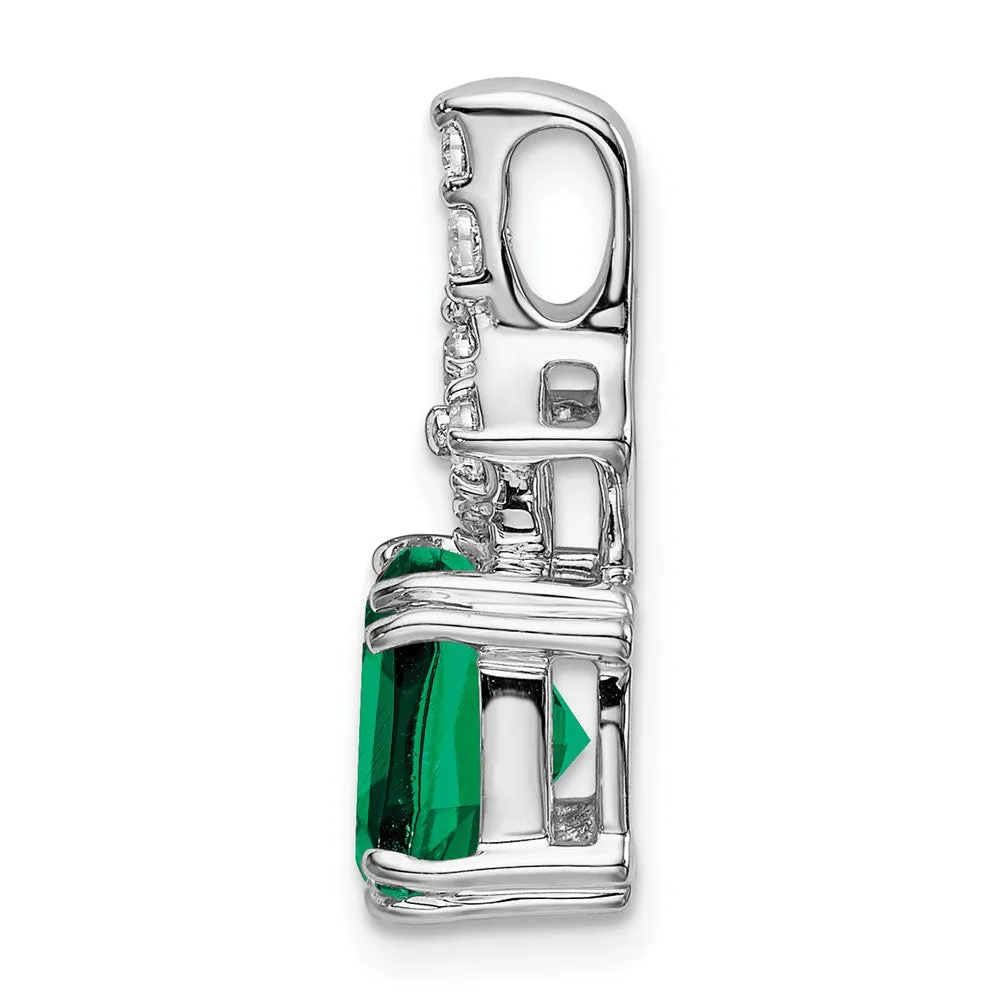 14K White Gold  Lab Grown Diamond & Created Emerald Pendant