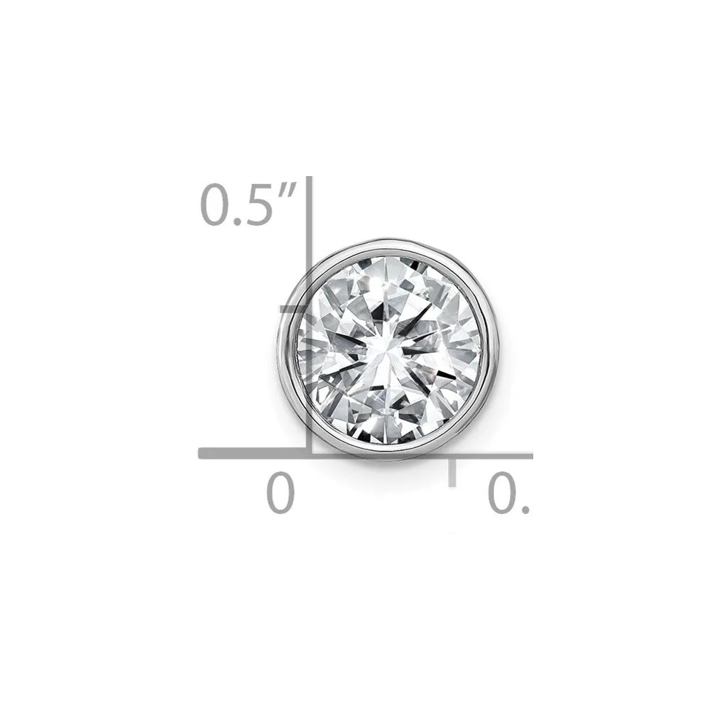 14k White Gold Round Bezel G H I True Light Moissanite Chain Slide