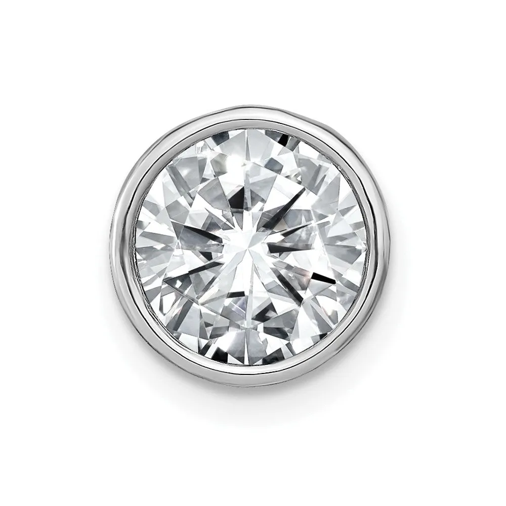14k White Gold Round Bezel G H I True Light Moissanite Chain Slide