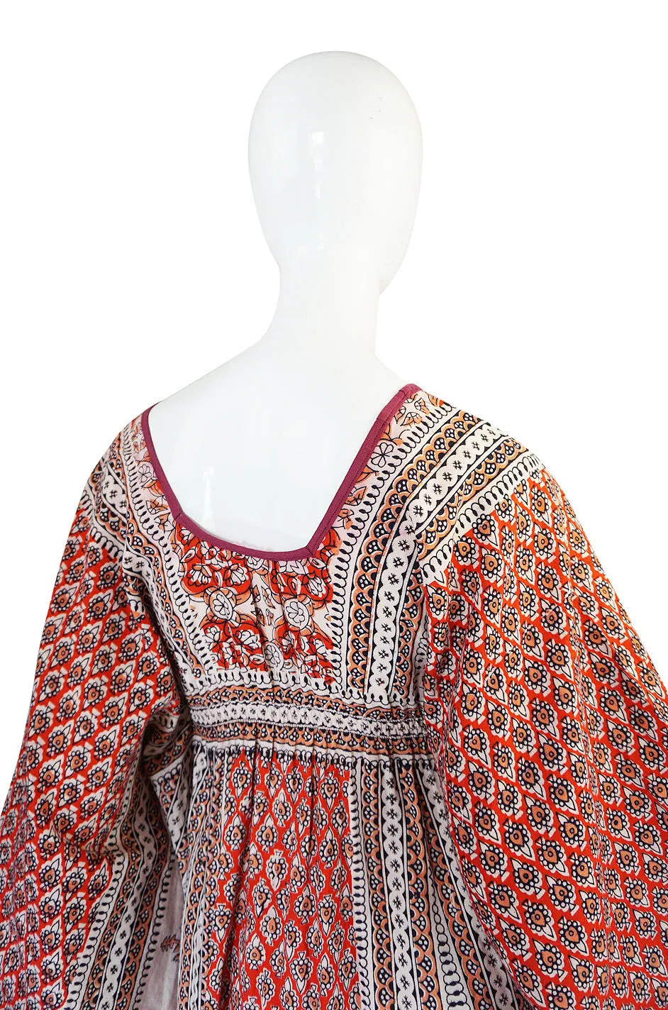 1960s Amazing & Beautiful Printed Indian Cotton Caftan