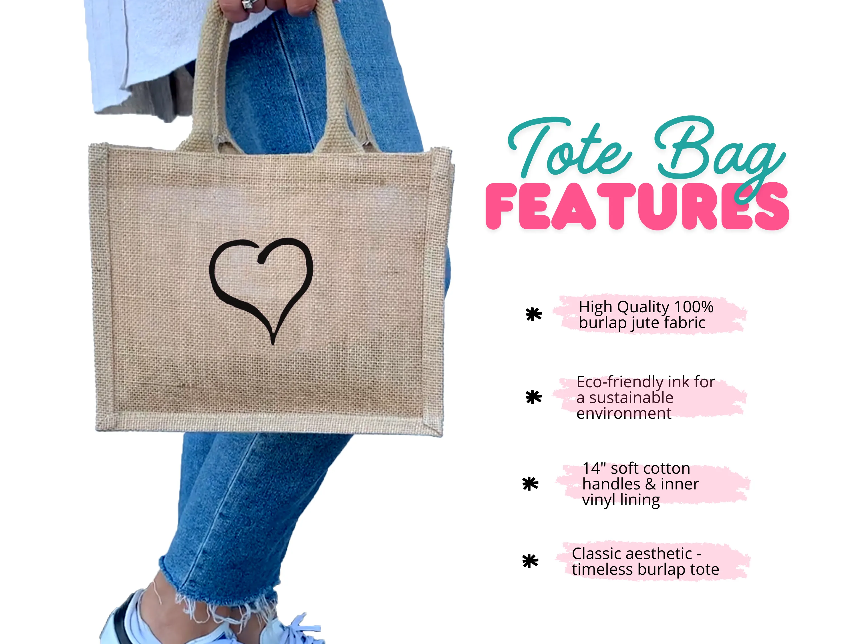 Alpha Omicron Pi Heart and Sorority Letters Burlap Tote Bag