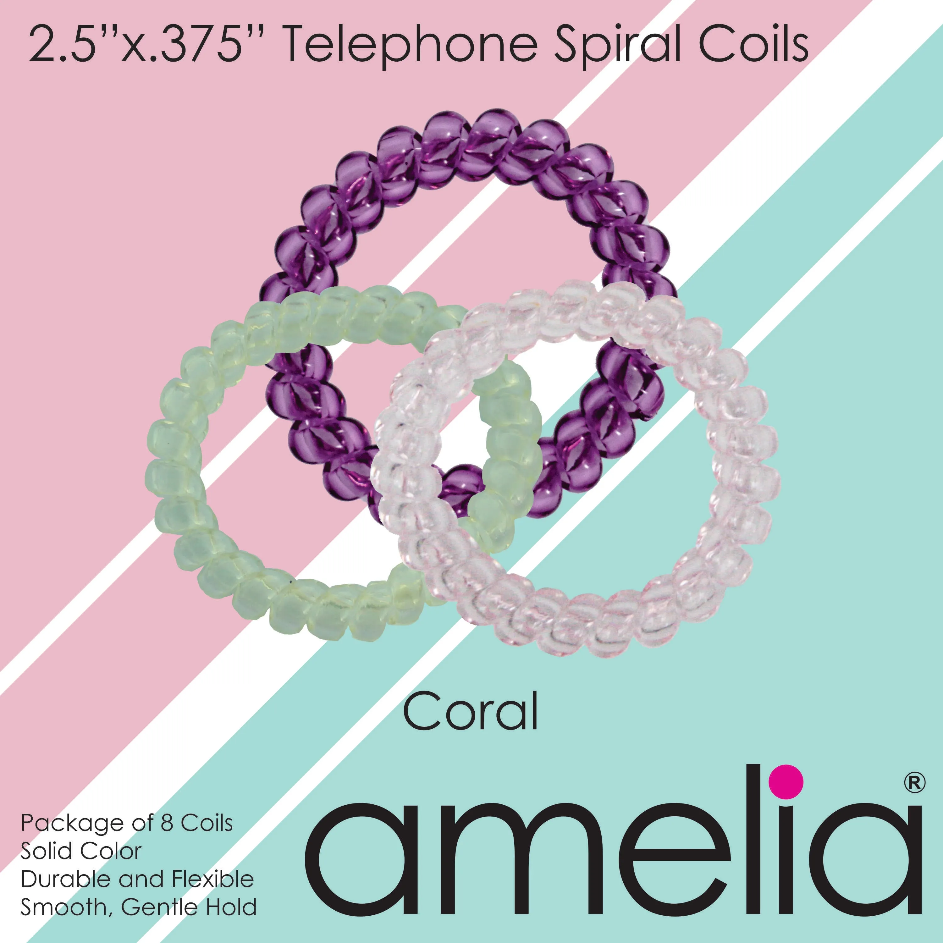 Amelia Beauty Products 8 Large Smooth Elastic Hair Coils, 2. 5in Diameter Thick Spiral Hair Ties, Gentle on Hair, Strong Hold and Minimizes Dents and Creases, Coral Tones