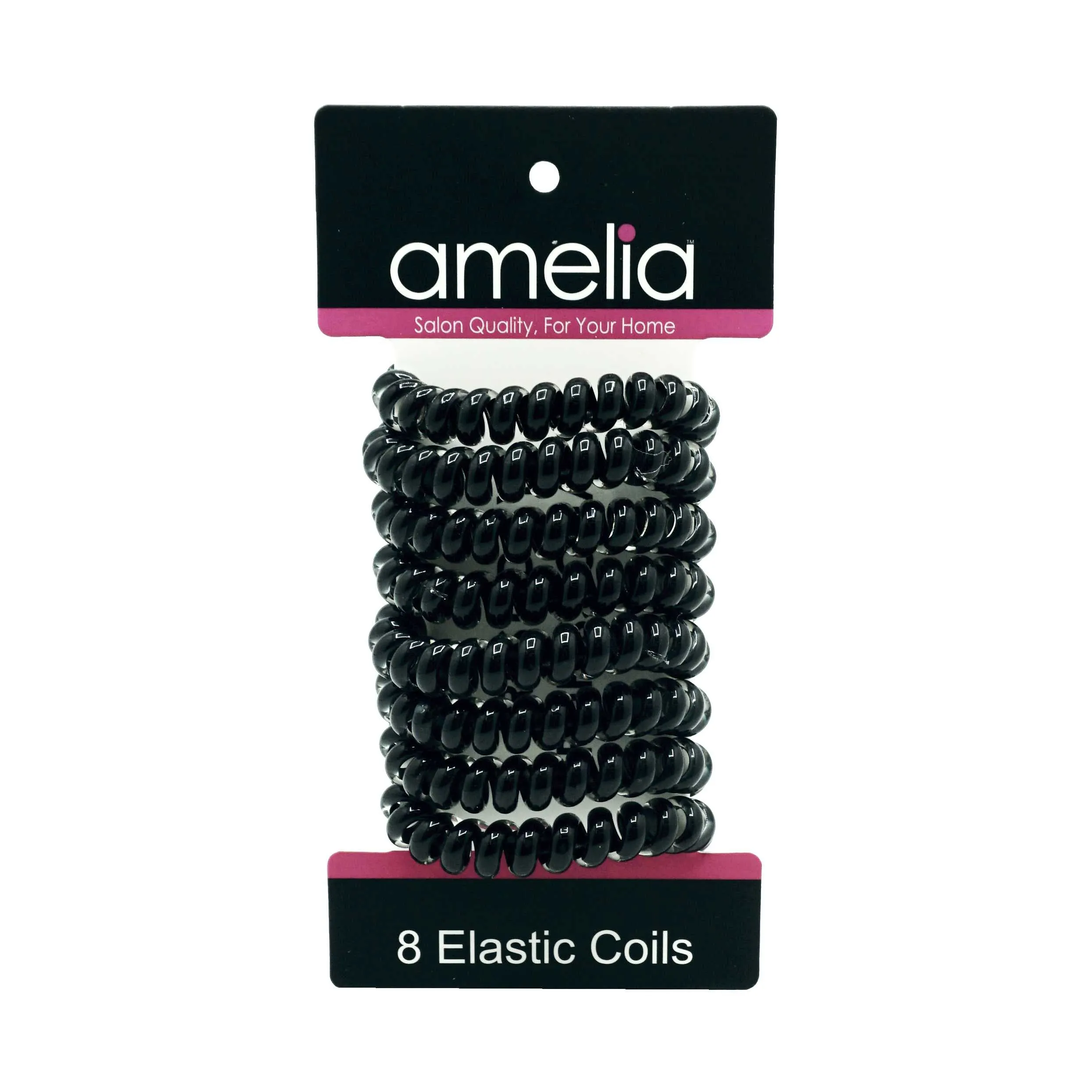 Amelia Beauty Products 8 Medium Elastic Hair Coils, 2.0in Diameter Thick Spiral Hair Ties, Gentle on Hair, Strong Hold and Minimizes Dents and Creases, Black