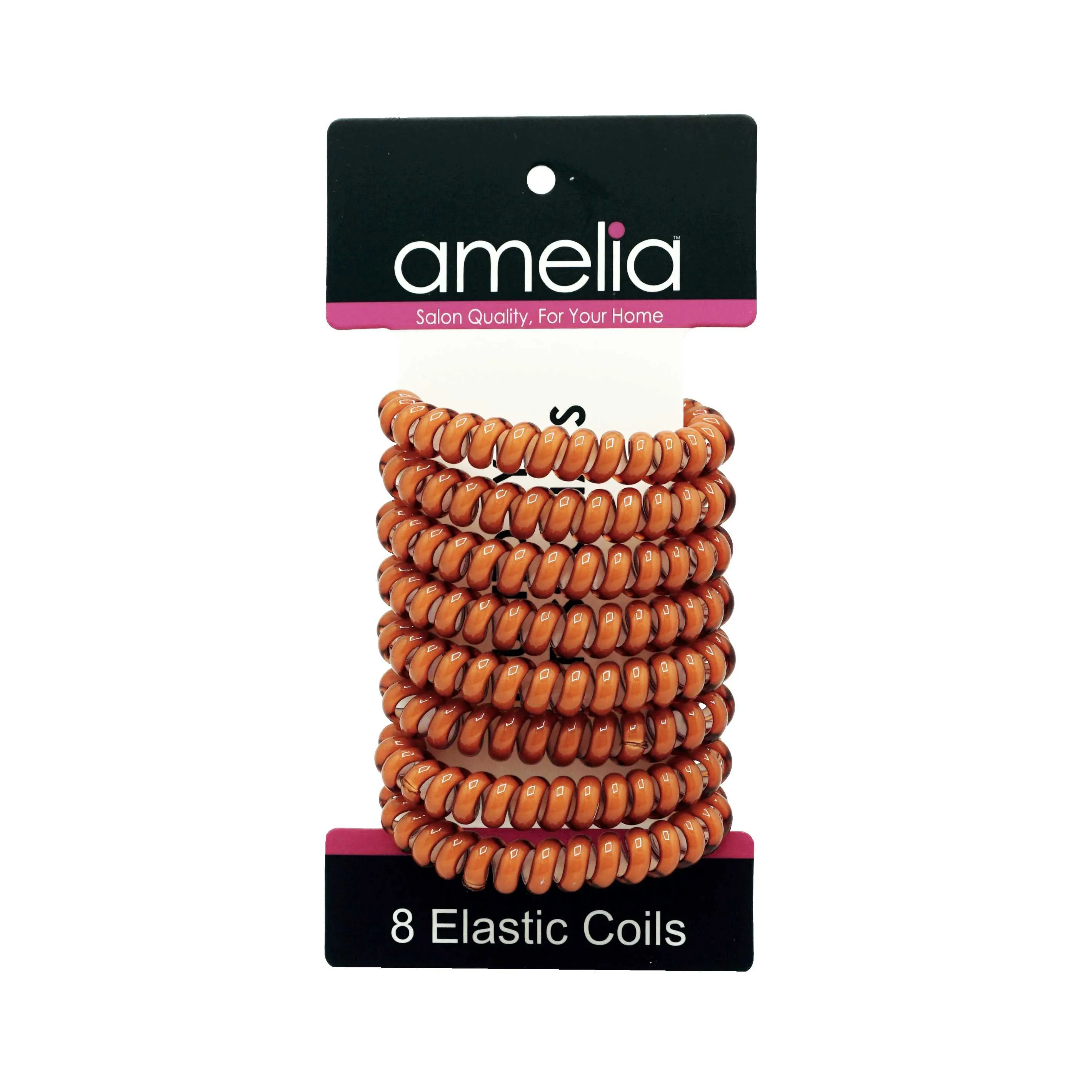 Amelia Beauty Products 8 Medium Elastic Hair Coils, 2.0in Diameter Thick Spiral Hair Ties, Gentle on Hair, Strong Hold and Minimizes Dents and Creases, Brown