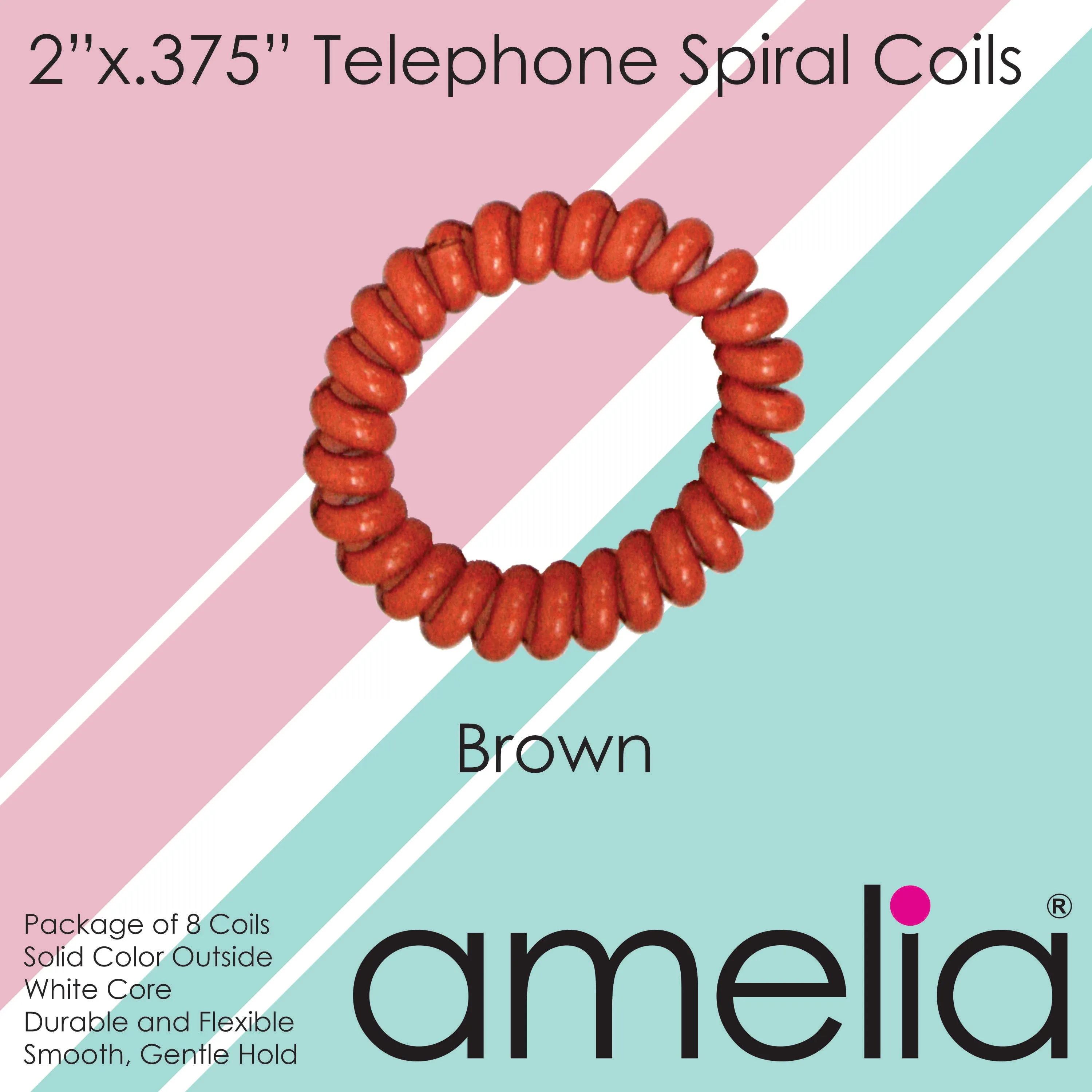 Amelia Beauty Products 8 Medium Elastic Hair Coils, 2.0in Diameter Thick Spiral Hair Ties, Gentle on Hair, Strong Hold and Minimizes Dents and Creases, Brown