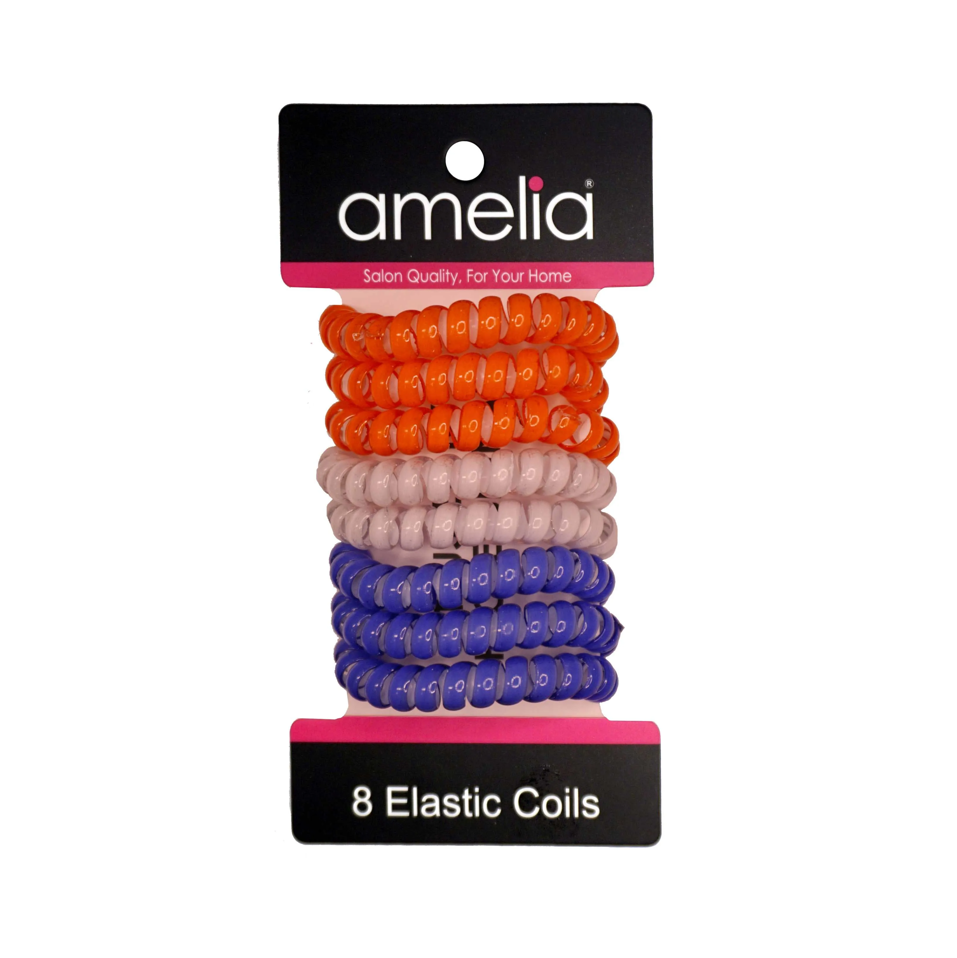 Amelia Beauty Products 8 Medium Elastic Hair Coils, 2.0in Diameter Thick Spiral Hair Ties, Gentle on Hair, Strong Hold and Minimizes Dents and Creases, Red, White and Blue Mix