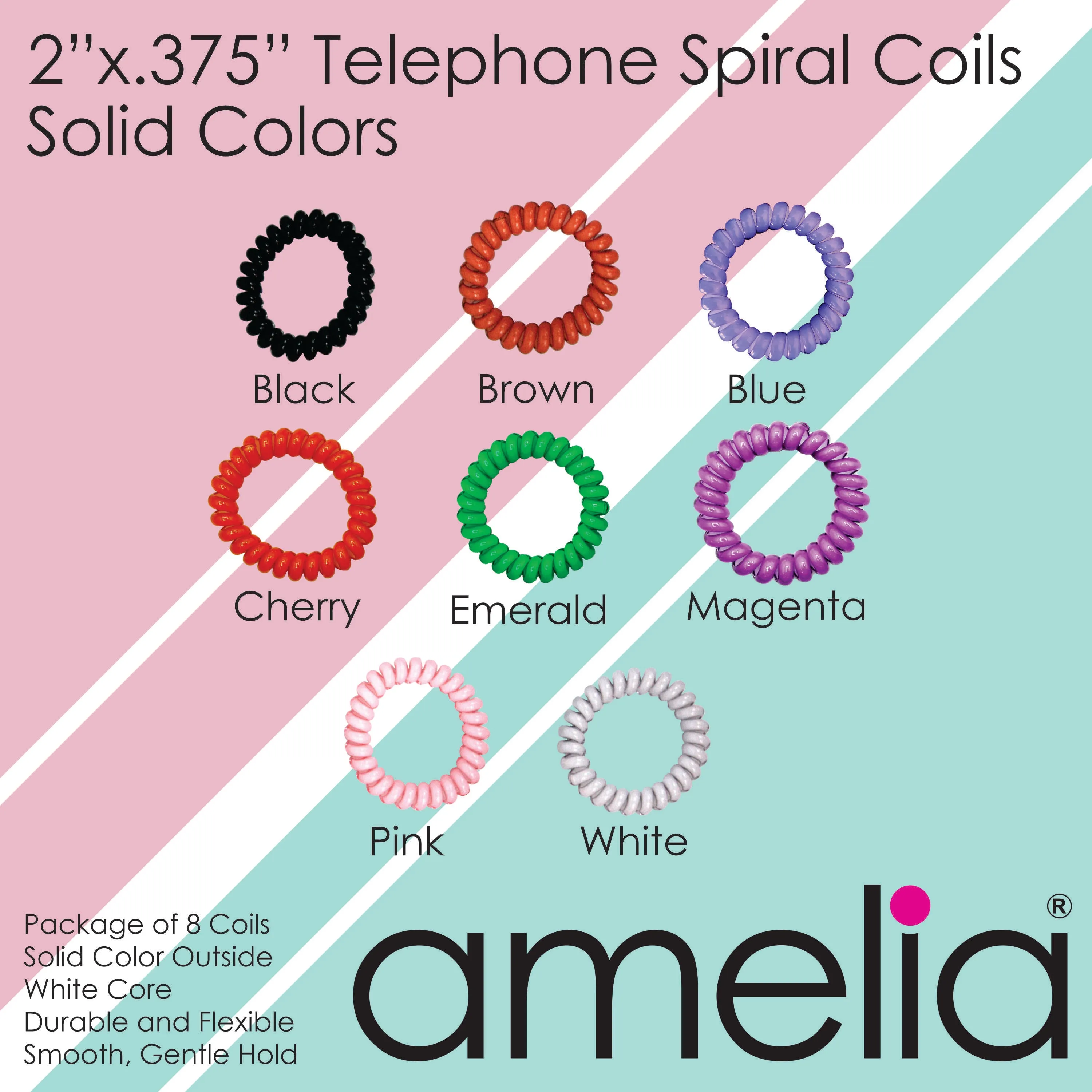 Amelia Beauty Products 8 Medium Elastic Hair Coils, 2.0in Diameter Thick Spiral Hair Ties, Gentle on Hair, Strong Hold and Minimizes Dents and Creases, Red, White and Blue Mix