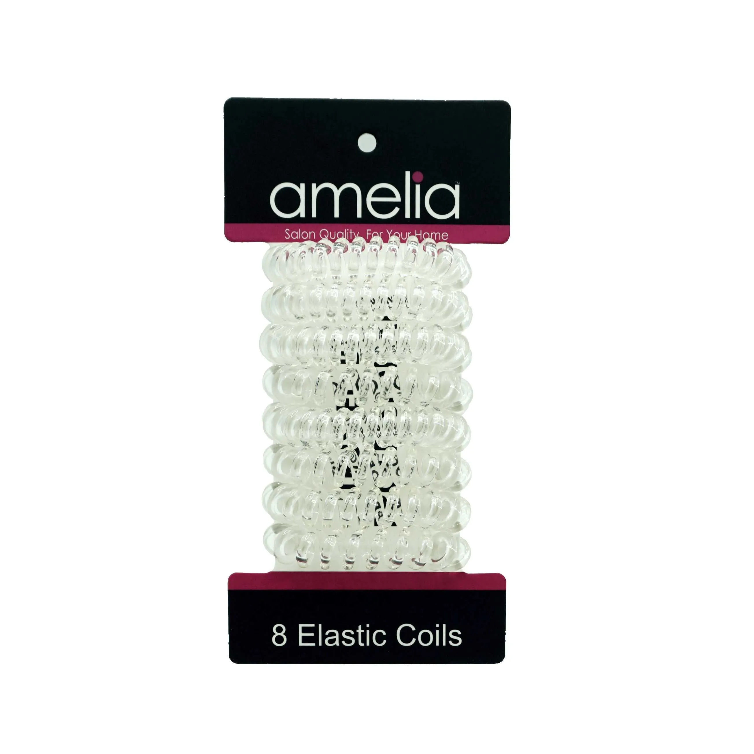 Amelia Beauty Products 8 Small Elastic Hair Coils, 1.5in Diameter Thick Spiral Hair Ties, Gentle on Hair, Strong Hold and Minimizes Dents and Creases, Clear