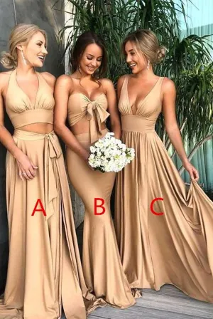 Anneprom Chic A-line Two Pieces Hlter Champagne Bridesmaid Dresses Simple Cheap Prom Dress Brides Gowns APB0110