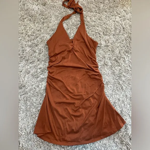 Anthropologie The Ariana Halter Mini Dress Brown NWT Size L