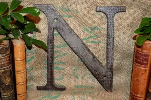 Antique Cast Iron Sign Letter N Industrial Signage 9"
