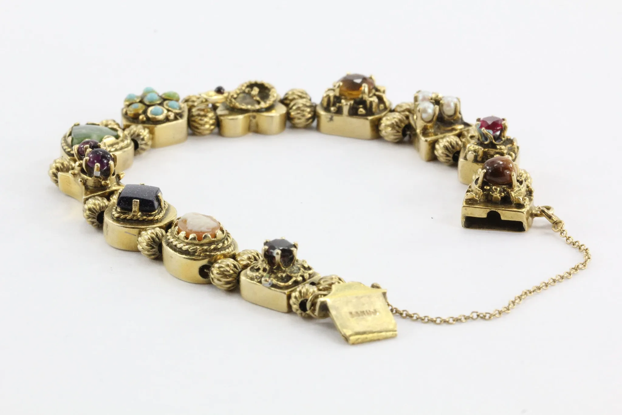 Antique Victorian 14K Gold Figural Cameo Ruby Turquoise Snake Slide Bracelet