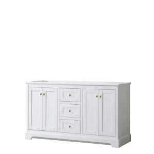 Avery 60 Inch Double Bathroom Vanity in White - Brushed Gold Trim