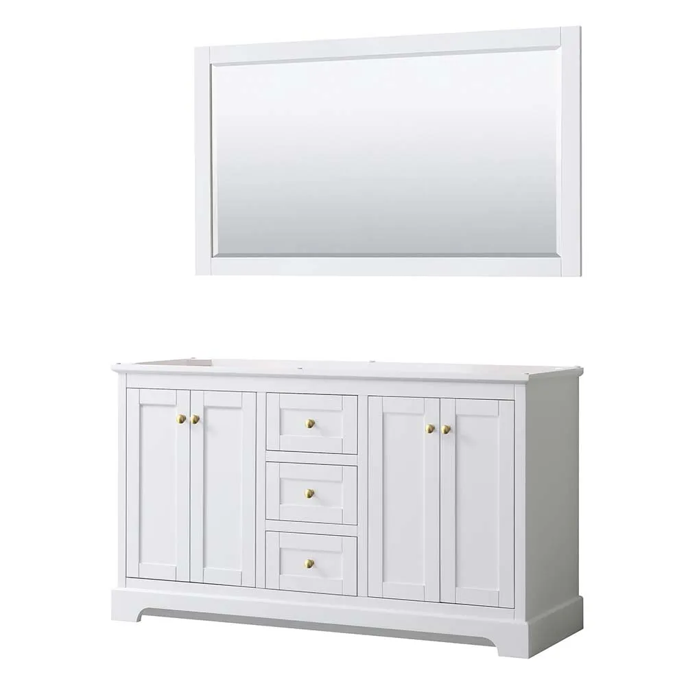 Avery 60 Inch Double Bathroom Vanity in White - Brushed Gold Trim