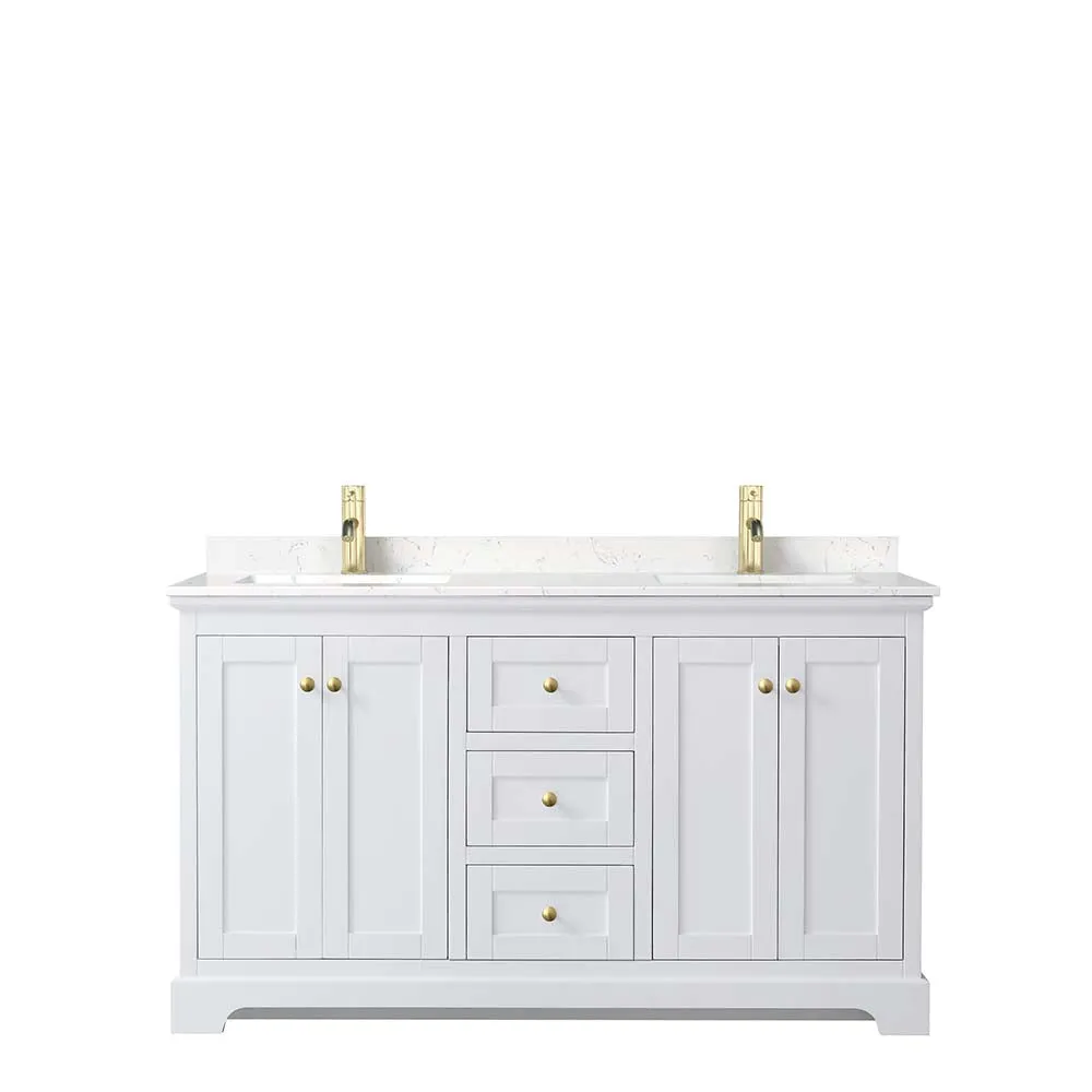 Avery 60 Inch Double Bathroom Vanity in White - Brushed Gold Trim