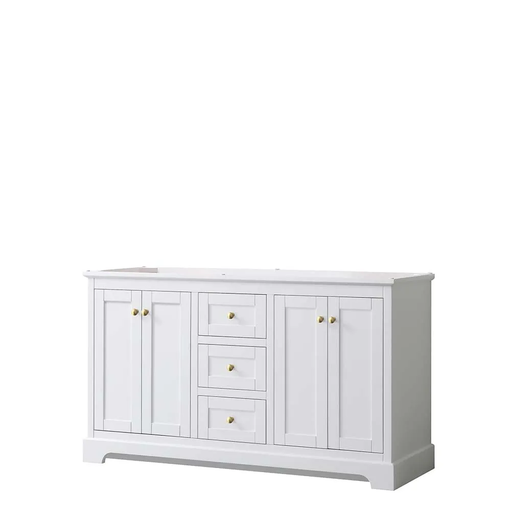 Avery 60 Inch Double Bathroom Vanity in White - Brushed Gold Trim
