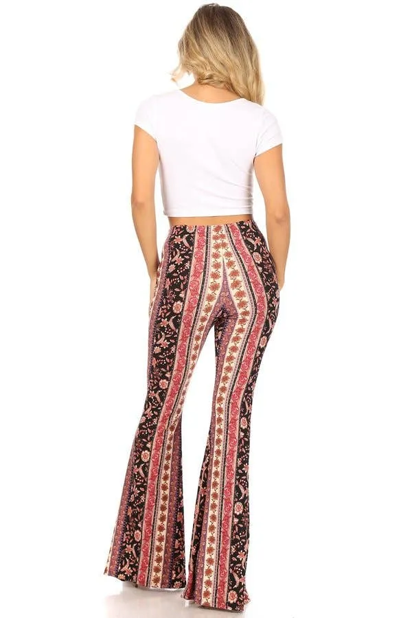 Aztec Wide Leg Flare Booty Pant - Black/Purple/Mauve