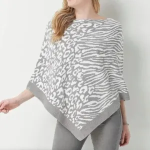 Barefoot Dreams Cozy Chic Ultra Lite Ocean Breeze Poncho in Dove Gray Animal