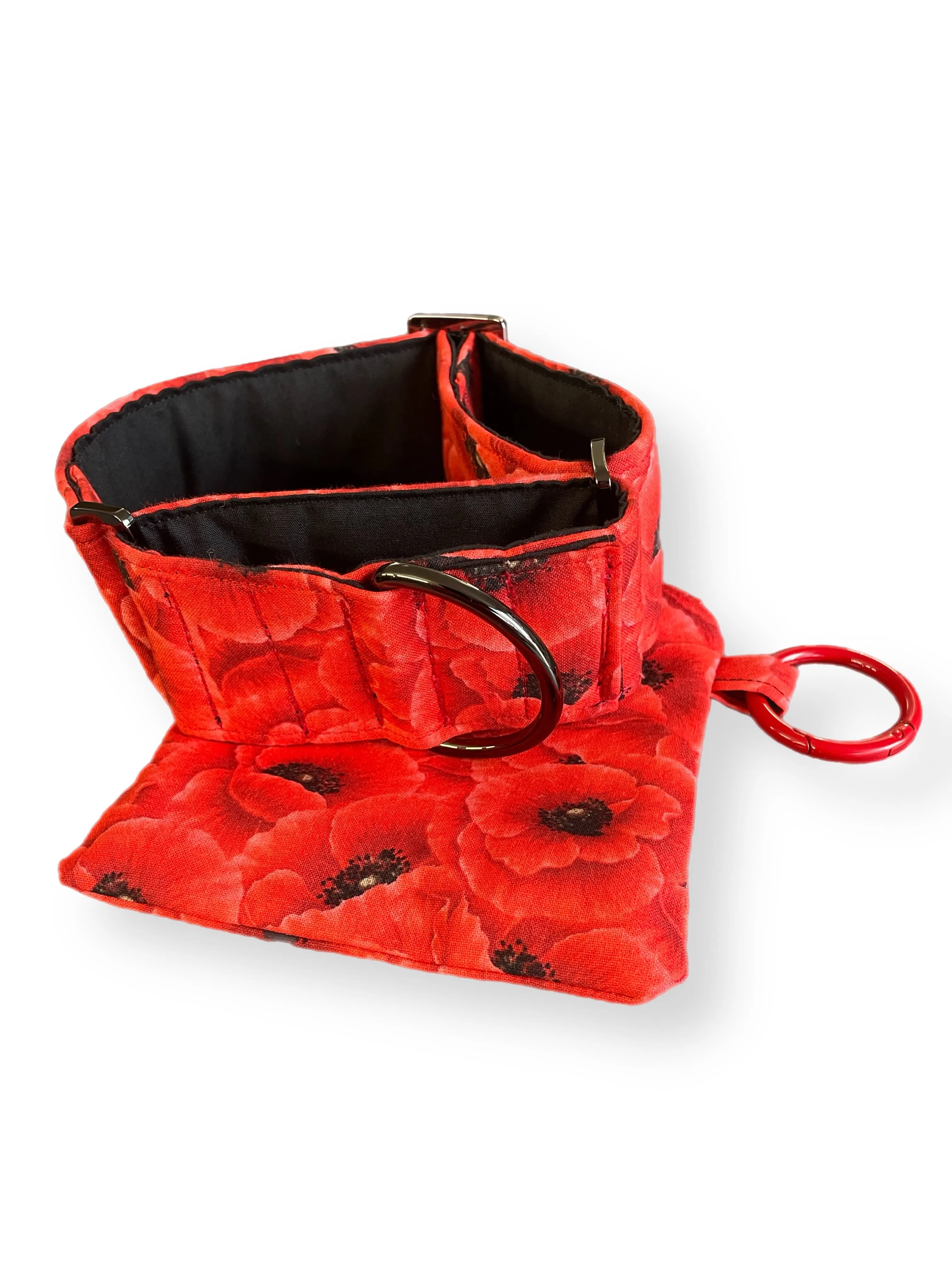 Beautiful red poppies on red greyhound Martingale collar cotton covered 50mm width