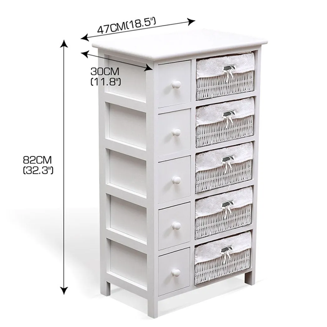 Bedside Tables Chest of 5 Drawers Wood Storage Cabinet Bedroom Furniture