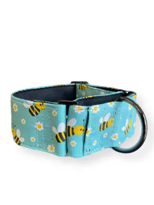 Bee happy in aqua Cotton covered greyhound Martingale collar 50mm width super soft