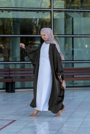 Black  Loves open front maxi satin abaya throw over