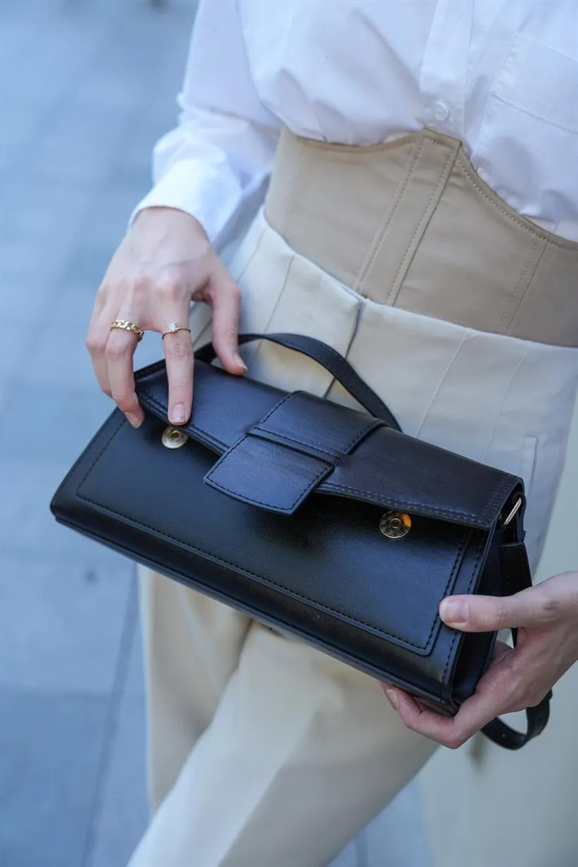 Black Rectangular Clamshell Bag
