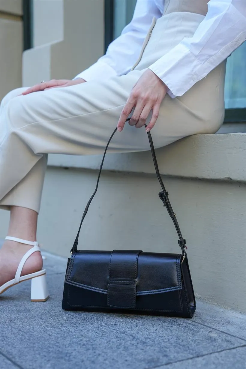 Black Rectangular Clamshell Bag
