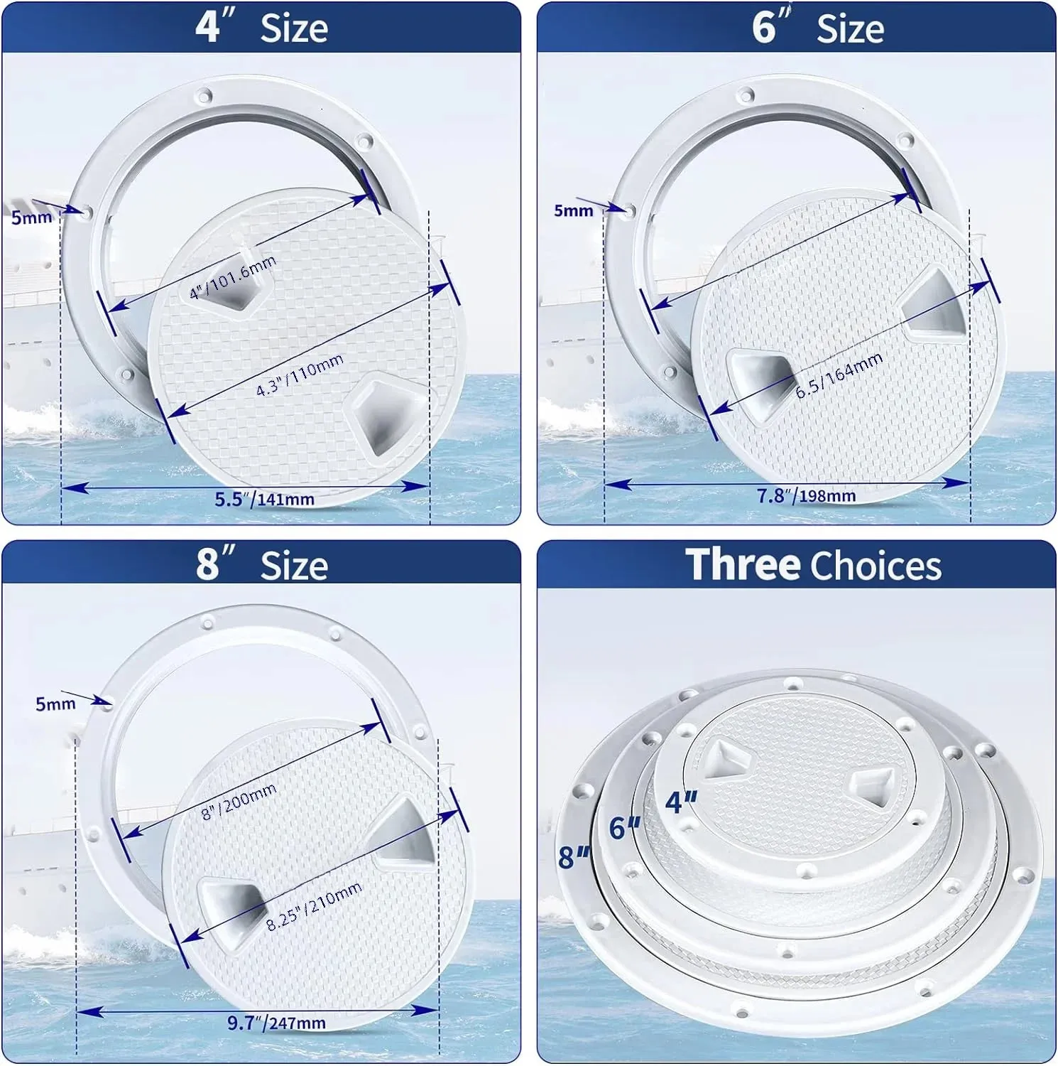 Boat Accessories Boat Hatch 4" 6" 8" ABS Non Slip Inspection Hatch Yacht