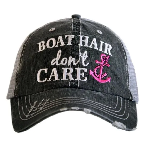Boating hats Boat hair dont care hats Embroidered distressed trucker caps Anchor Unisex Womens mens Adjustable velkro lower hole for pony