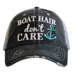 Boating hats Boat hair dont care hats Embroidered distressed trucker caps Anchor Unisex Womens mens Adjustable velkro lower hole for pony