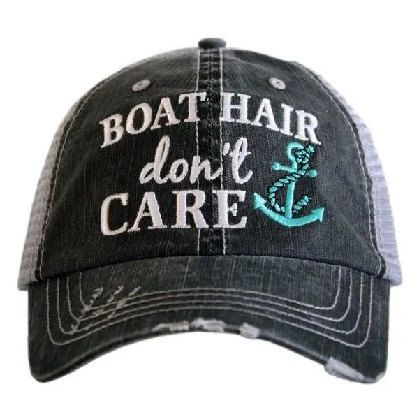 Boating hats Boat hair dont care hats Embroidered distressed trucker caps Anchor Unisex Womens mens Adjustable velkro lower hole for pony