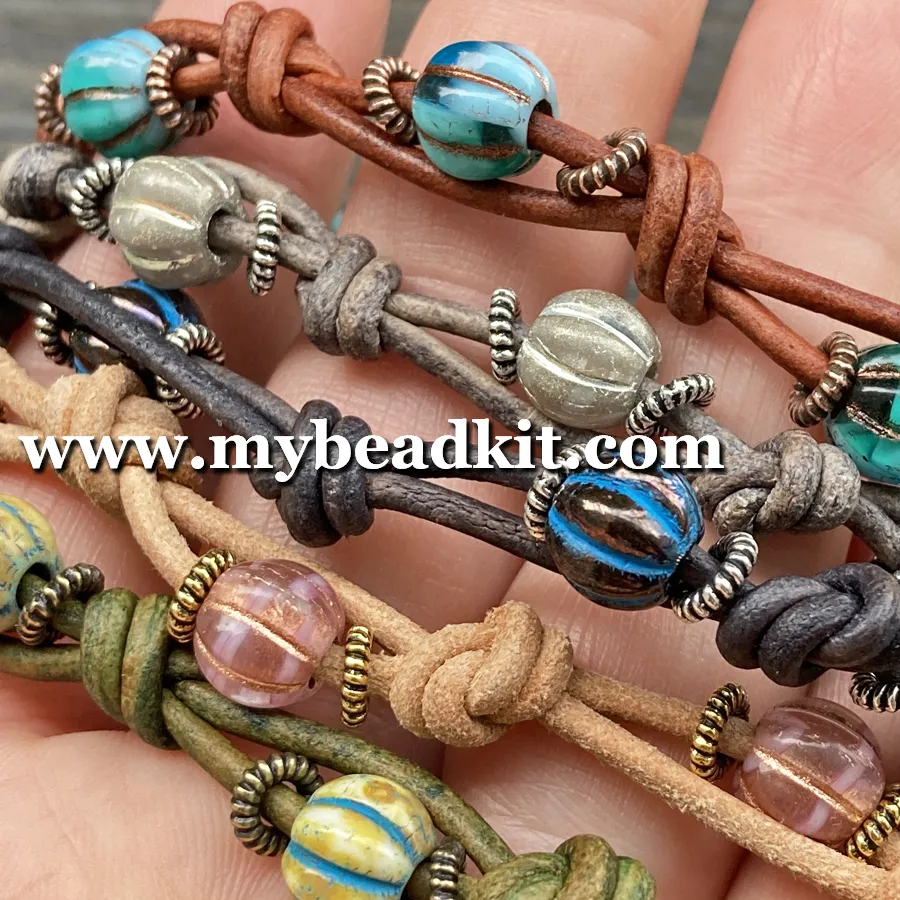 Boho Chic Glass Bead & Knotted Leather Bracelet Kit (Pink & Gold)