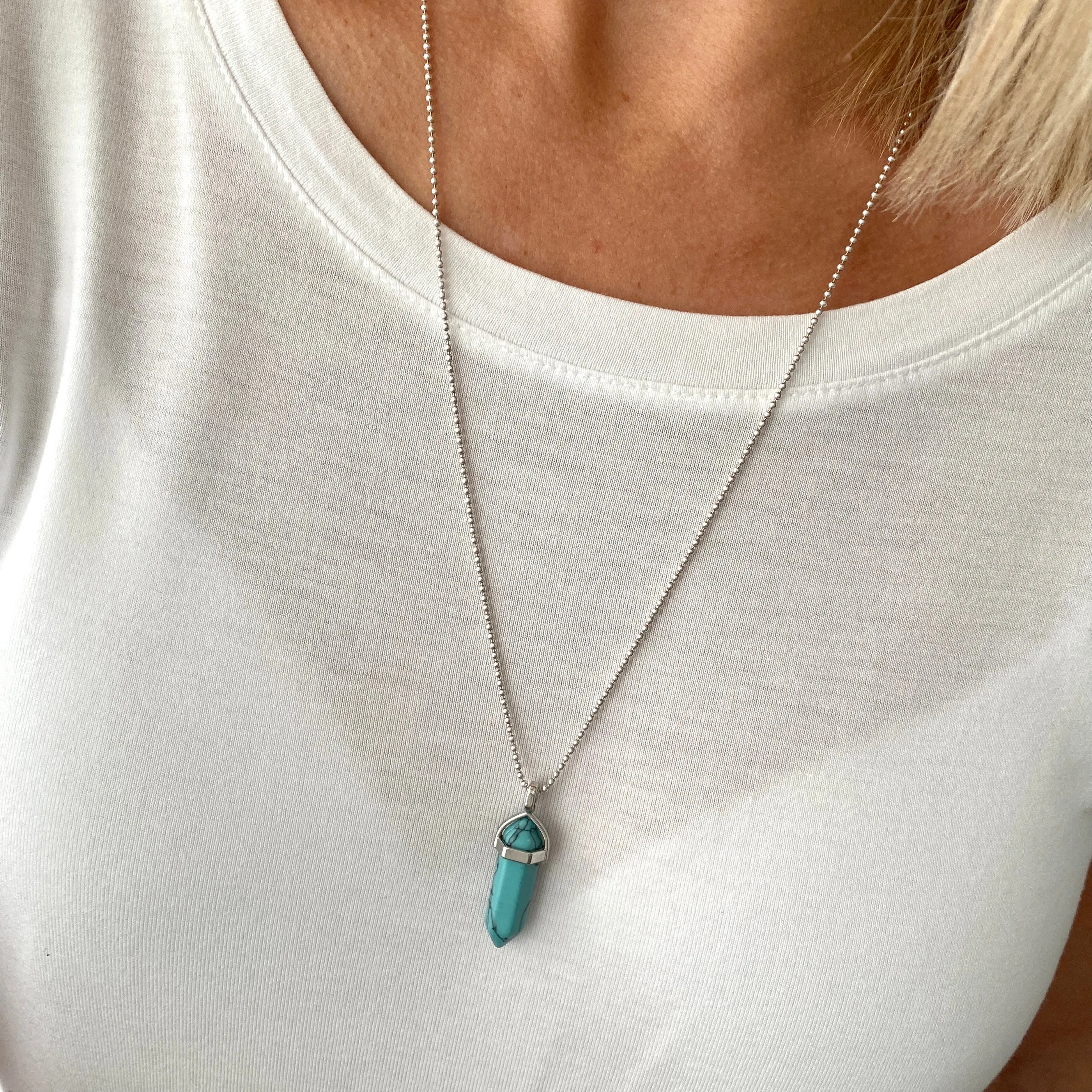 BOHO | Turquoise Howlite Point Necklace Sterling Silver