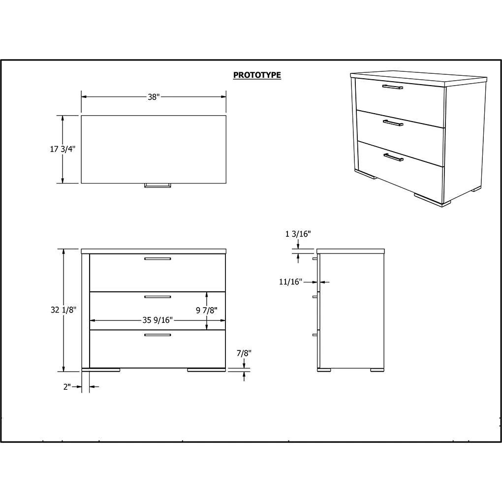 Bureay 3 drawer - Alpine - Java