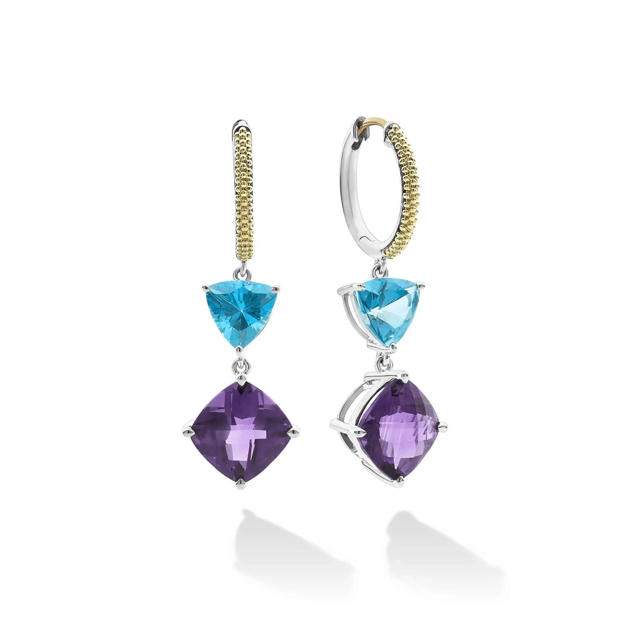 Caviar Color Two-Tone Amethyst and Evergreen Topaz Hoop Earrings