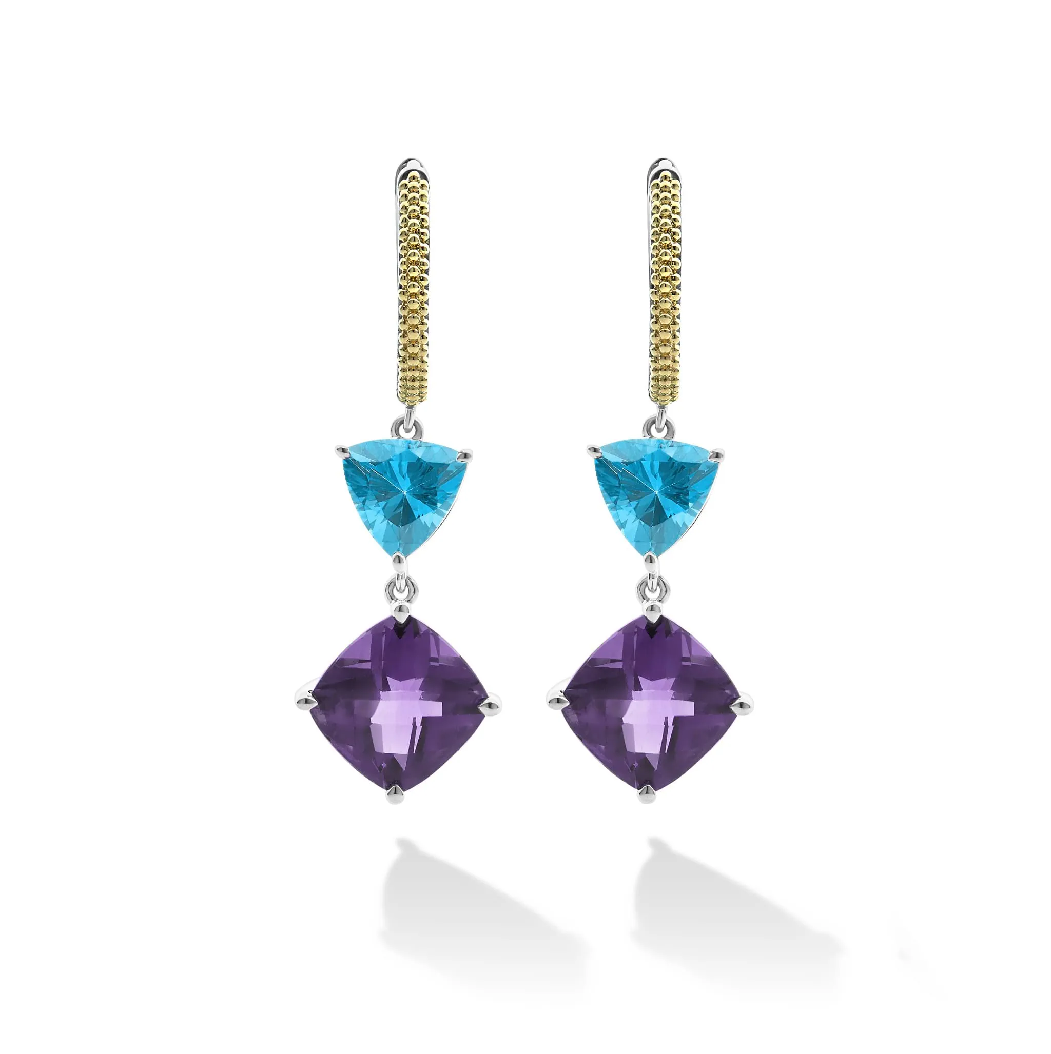 Caviar Color Two-Tone Amethyst and Evergreen Topaz Hoop Earrings