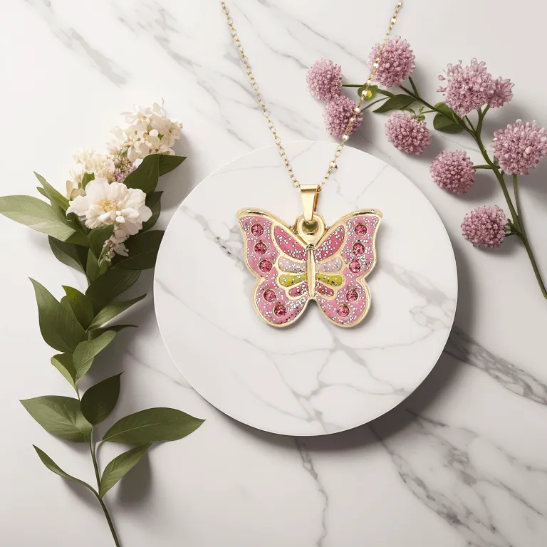 Chic CZ Inlaid Enamel Butterfly Matching Necklace