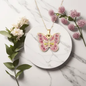 Chic CZ Inlaid Enamel Butterfly Matching Necklace