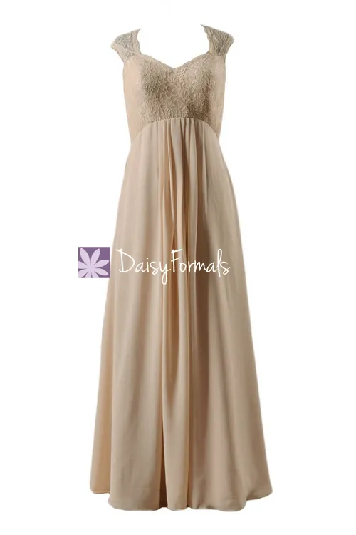 Custom Light Champagne Lace Bridesmaids Dress Cap Sleeves Party Dress Evening Dress (BM2222A)